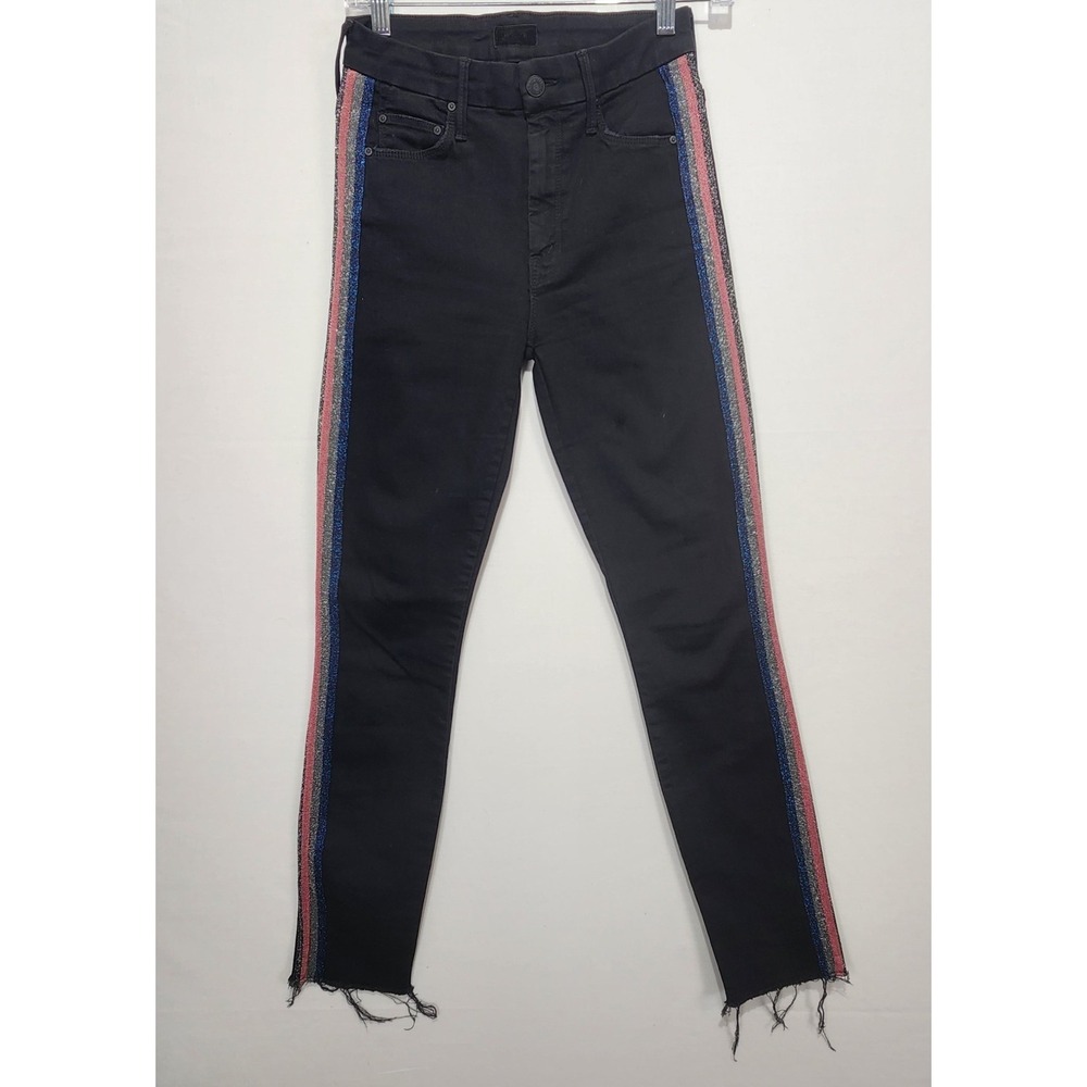 Mother Women's‎ Side Sparkly Stripes Jeans Black Size 25